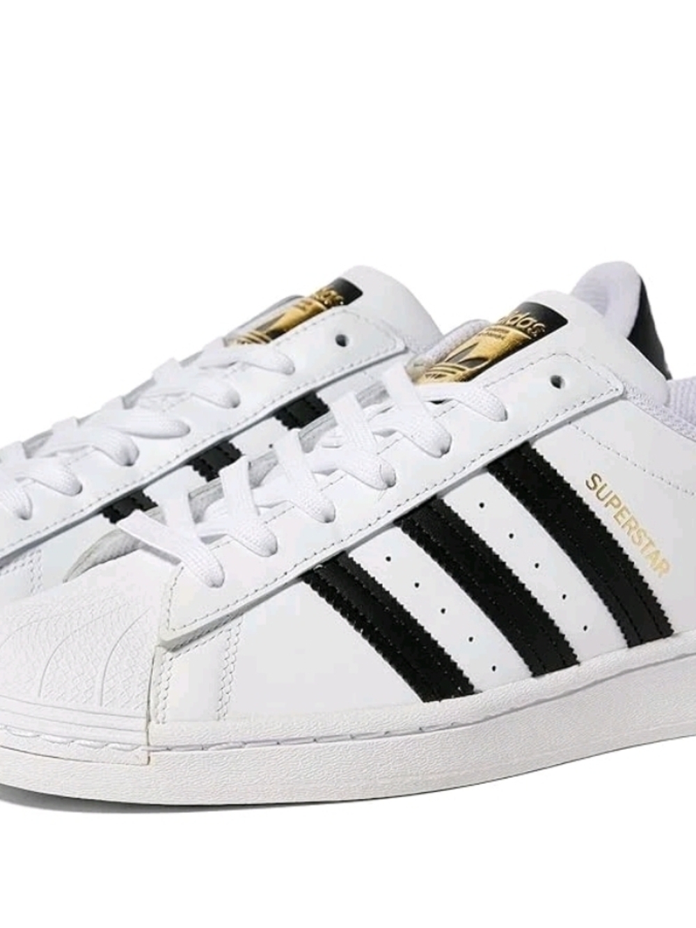 adidas Superstar Leather Sneakers in White and Black with Gold Accents